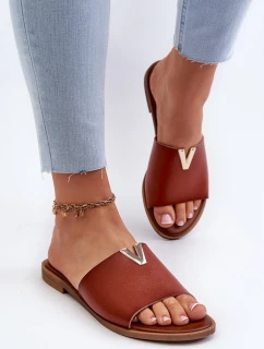 Dámské sandály z eko kůže na ploché podrážce hnědé model 21657846 - EVENTO