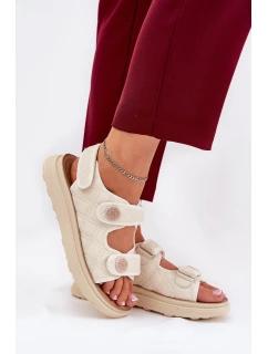 Dámské sandály s ozdobnými detaily na suchý zip béžové model 21688002 - Boto
