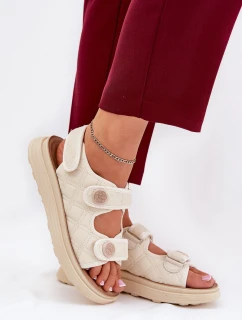Dámské sandály s ozdobnými detaily na suchý zip béžové model 21688002 - Boto
