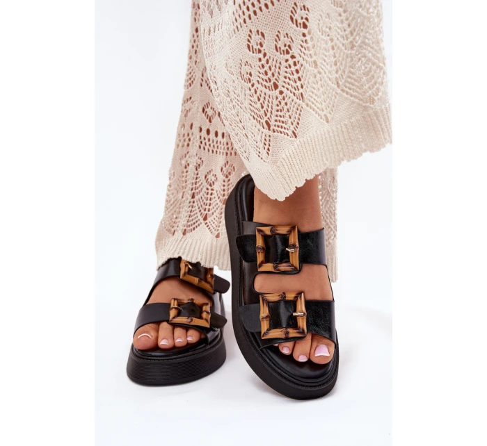 Eko Kožené Sandály Dámské Na Platformě S Přezkami Černé model 21699641 - Boto Eko Kožené Sandály Dámské Na Platformě S Přezkami Černé model 21699641 - Boto