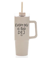 EVERY DEJ IS GUD DEJ - béžový cestovný hrnček s priehľadným viečkom 900 ml