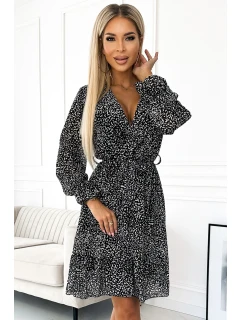 Dámské šifonové šaty s výstřihem, páskem a s vzorem model 18949995 - numoco basic