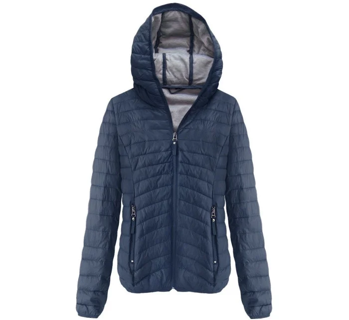 Tmavo modrá prešívaná bunda s kapucňou (B1078-30)