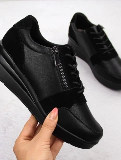 Černé dámské kožené tenisky na podpatku Sergio model 21904571 - LEONE