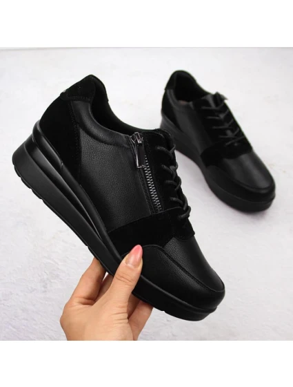 Černé dámské kožené tenisky na podpatku Sergio model 21904571 - LEONE