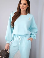 Dámsky set maslová mikina s brošňou a nohavice s rovnými nohavicami lemon