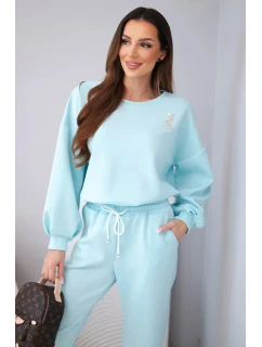 Dámsky set maslová mikina s brošňou a nohavice s rovnými nohavicami lemon