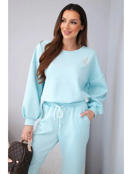 Dámsky set maslová mikina s brošňou a nohavice s rovnými nohavicami lemon