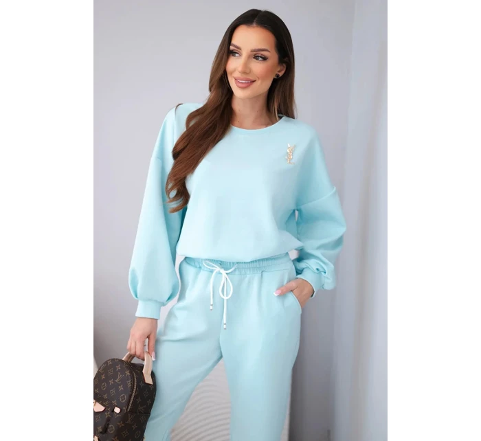 Dámsky set maslová mikina s brošňou a nohavice s rovnými nohavicami lemon