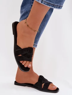 Dámské ploché sandály s pásky Eko semiš Černé model 21943346 - Boto
