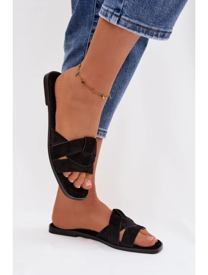 Dámské ploché sandály s pásky Eko semiš Černé Florane