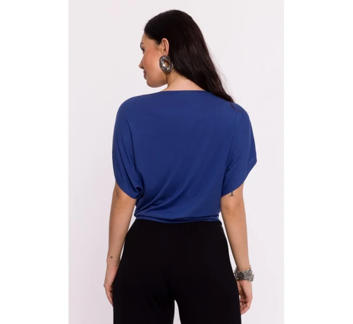 model 19670581 Viskózový top s výstřihem na ramena modrý - BeWear