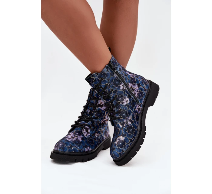 Dámske zateplené členkové topánky 57C1052 Dark Blue Pattern - Artiker