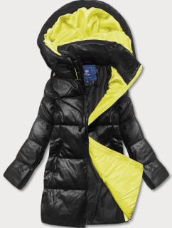 Čierno-žltá voľná dámska bunda z ekologickej kože (AG6-21)
