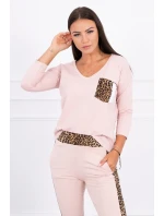 Sada s leopardím potiskem tmavě pudrově růžová