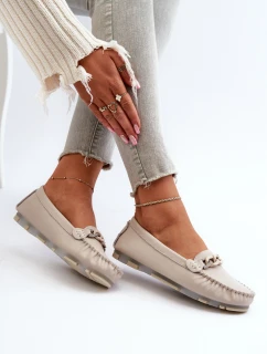 Skórzane Mokasyny Damskie Z Ozdobą Beżowe S.Barski LR339