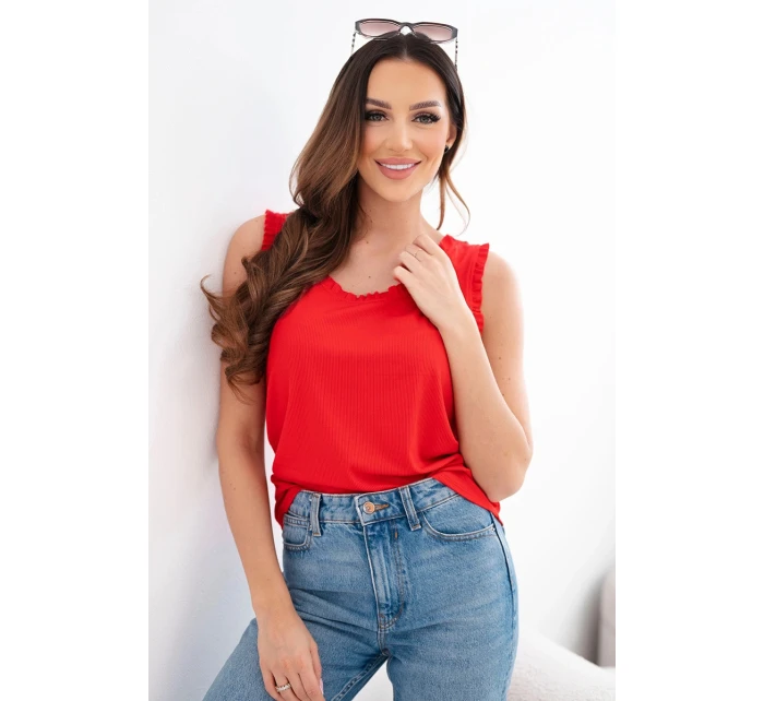 Dámská halenka z viskózy s volánkem u výstřihu červená