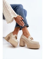 Zazoo 20170 Półbuty Skórzane Damskie Na Słupku Jasnobeżowe