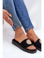 Klapki Damskie Ze Złotą Ozdobą Czarne Kaliora Klapki Damskie Ze Złotą Ozdobą Czarne Kaliora