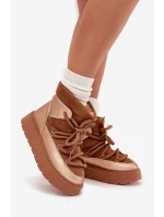 Nízké dámské sněhule s kožíškem a šněrováním Camel model 21705646 - Boto Nízké dámské sněhule s kožíškem a šněrováním Camel model 21705646 - Boto