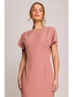 S398 Šaty v tvare ceruzky s bočným rozparkom - ružové