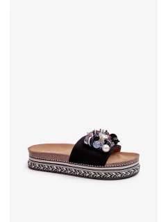 Dámske papuče na platforme s ozdobami S.Barski čierne