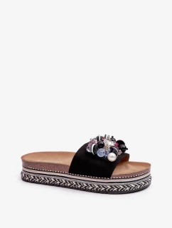 Dámske papuče na platforme s ozdobami S.Barski čierne