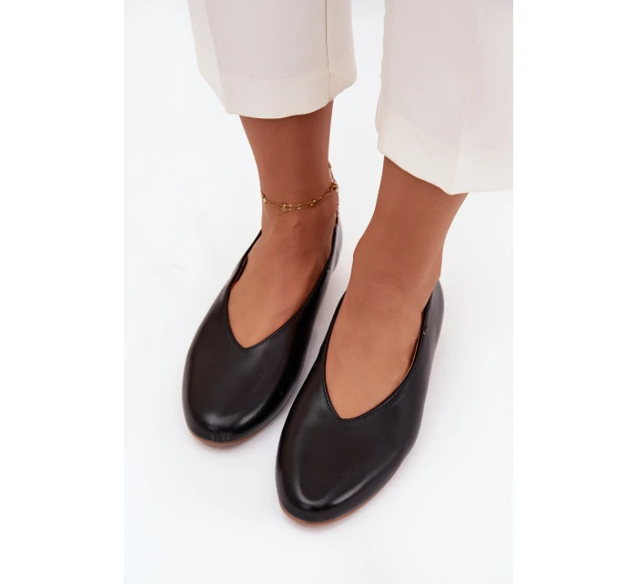 Dámské eko kožené baleríny na plochém podpatku model 21836931 – černé - Kesi