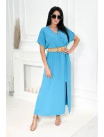 Dlouhé šaty s ozdobným páskem model 20976143 modré - Kesi Dlouhé šaty s ozdobným páskem model 20976143 modré - Kesi