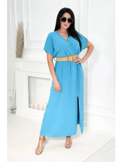 Dlouhé šaty s ozdobným páskem model 20976143 modré - Kesi