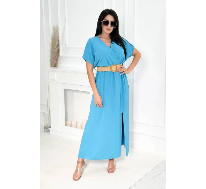 Dlouhé šaty s ozdobným páskem model 20976143 modré - Kesi Dlouhé šaty s ozdobným páskem model 20976143 modré - Kesi