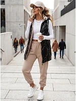 Dlhá dámska prešívaná vesta s kapucňou, čierna, FashionStreet TY5904