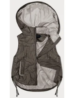 Krátka dámska vesta v khaki farbe s odnímateľnou kapucňou BH Forever (BH-2414)