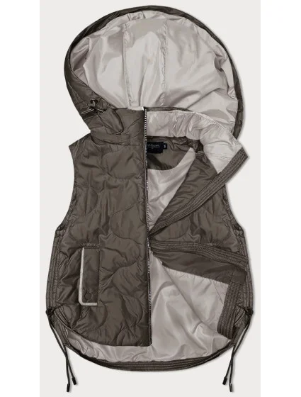 Krátka dámska vesta v khaki farbe s odnímateľnou kapucňou BH Forever (BH-2414) Krátka dámska vesta v khaki farbe s odnímateľnou kapucňou BH Forever (BH-2414)