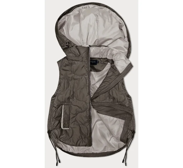 Krátka dámska vesta v khaki farbe s odnímateľnou kapucňou BH Forever (BH-2414) Krátka dámska vesta v khaki farbe s odnímateľnou kapucňou BH Forever (BH-2414)