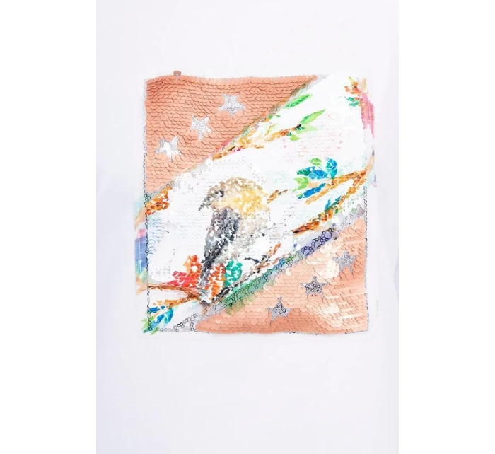 Blúzka s 3D grafikou vtáka biela