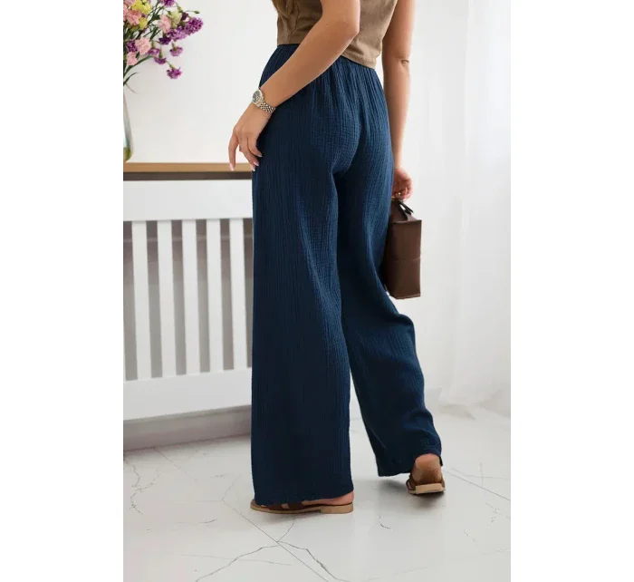 Mušelínové nohavice so širokými nohavicami námornícka modrá Mušelínové nohavice so širokými nohavicami námornícka modrá