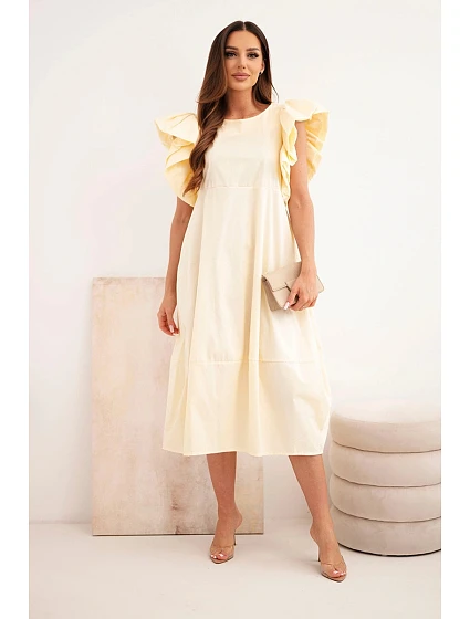 Dámské bavlněné šaty s model 22170757 rukávem žlutá - K-Fashion
