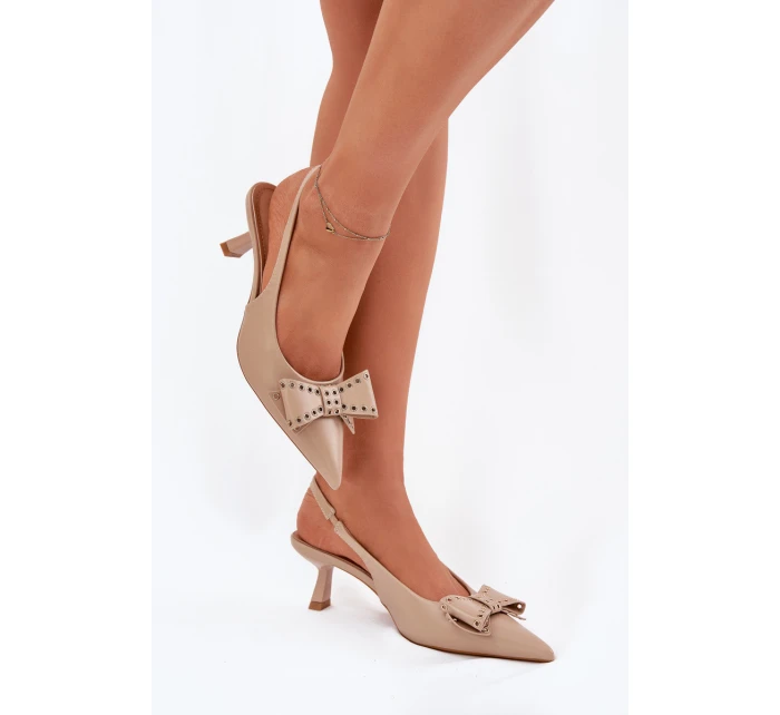 Lodičky Na Podpatku S Mašlí Béžové model 21698718 - Boto