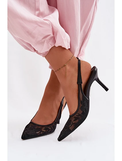 Krajkové Síťované Sandály na Podpatku Černé Mavia
