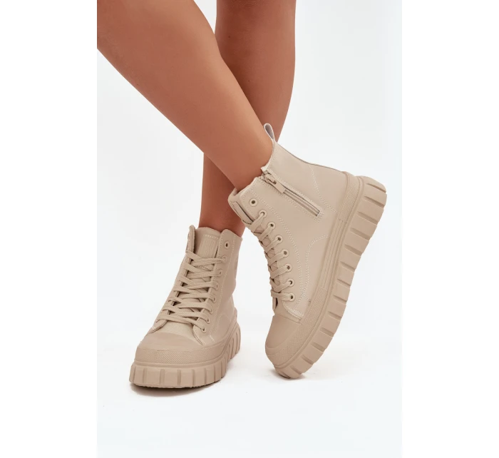Dámske zateplené tenisky na platforme z ECO kože Big Star - béžové Dámske zateplené tenisky na platforme z ECO kože Big Star - béžové