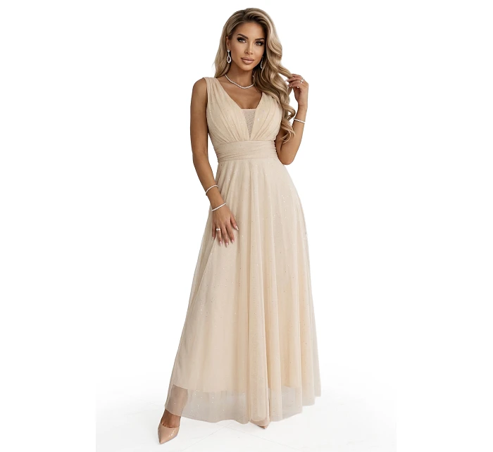 Dlouhé maxi šaty s třpytkami a hlubokým výstřihem model 22085443 - numoco basic Dlouhé maxi šaty s třpytkami a hlubokým výstřihem model 22085443 - numoco basic