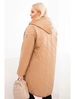Dámská zimní prošívaná bunda Plus Size s kapucí camelová