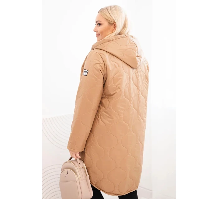 Dámská zimní prošívaná bunda Plus Size s kapucí camelová