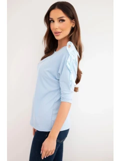 Dámska viskózna blúzka s ozdobnými stuhami modrá