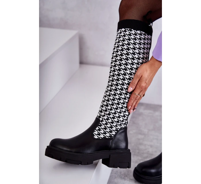 Damskie Kozaki Skarpetkowe W Pepitkę Czarno-Białe Avira Damskie Kozaki Skarpetkowe W Pepitkę Czarno-Białe Avira