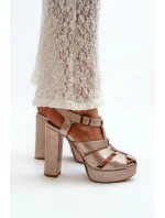 Sandały Damskie Na Słupku Skórzane Maciejka 06050-25 Złote