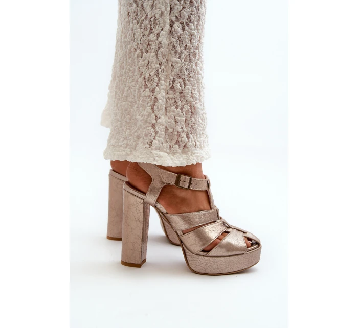 Sandały Damskie Na Słupku Skórzane Maciejka 06050-25 Złote