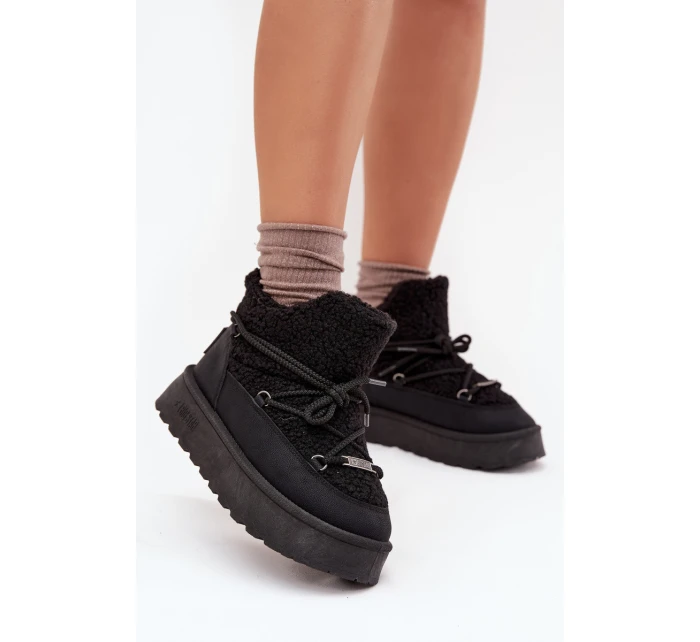 Śniegowce Damskie Na Platformie Z Futerkiem Typu Baranek Big Star SS274109 Czarne