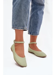 Dámské baleríny s páskem a sponou Zelené model 21747615 - Boto